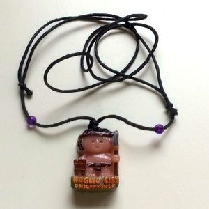 Baguio City Philippines Boy Adjustable Black Cord Choker Purple Beads Necklace